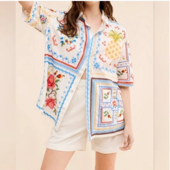 Farm Rio Embroidered Cotton Shirt size S - Picture 1 of 9